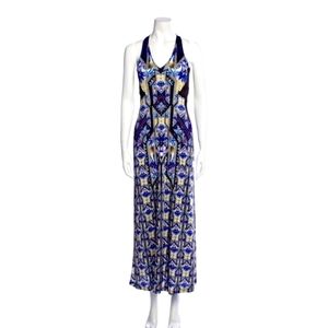 Mary Katrantzou Blue & Yellow Geometric Print Maxi Dress